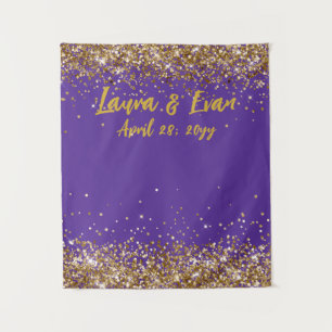 Custom Royal Purple and Gold Wedding Photo Booth Tapestry