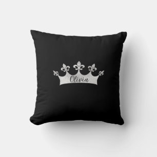 Custom Royal Silver Crown on Black Throw Pillow
