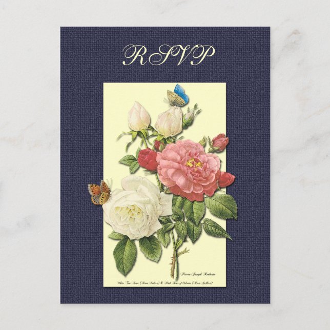 Custom RSVP Botanical Pink Yellow Roses Postcard (Front)