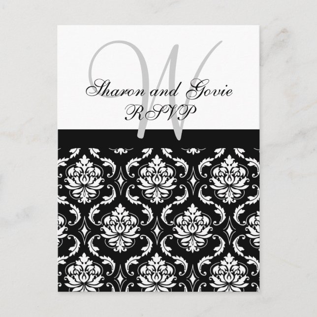 Custom RSVP Damask Wedding Postcard (Front)