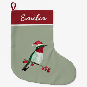 Custom Ruby-throated Hummingbird Large Christmas Stocking