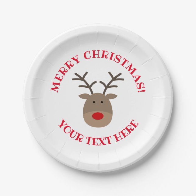 Custom Rudolph the reindeer Christmas party plates (Front)