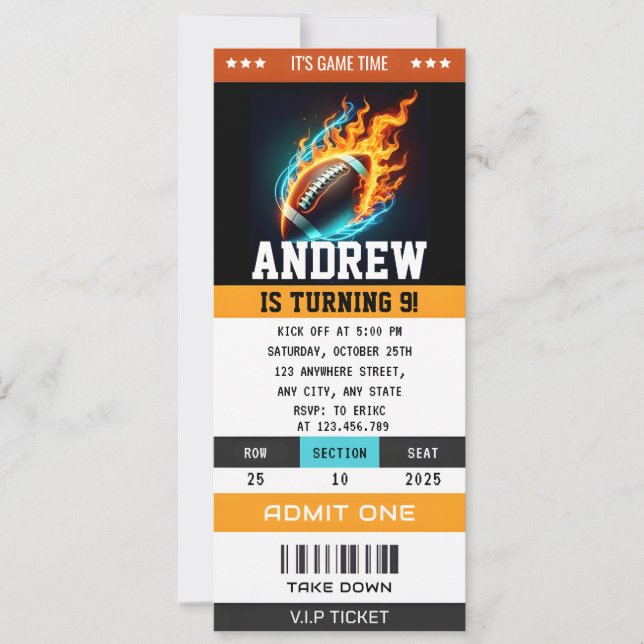 Custom Rugby Birthday Ticket Invitation (Front)