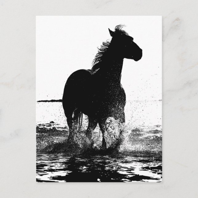 Custom Running Horse Modern Black & White Pop Art Postcard (Front)