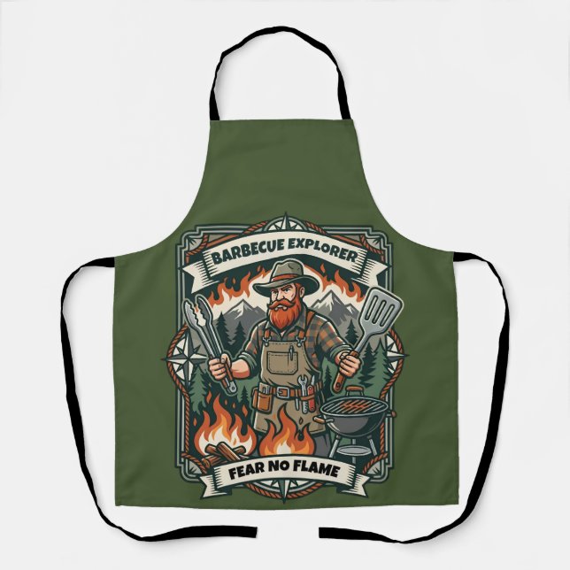 Custom Rustic BBQ Explorer Campfire Grill Art Apron (Front)