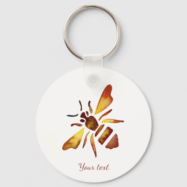 Custom Rustic bee rusty brown yellow antique Key Ring (Front)