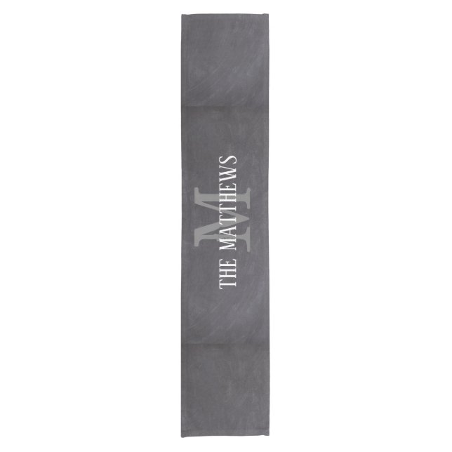Custom Rustic Black Chalkboard Monogrammed Name Short Table Runner (Front)