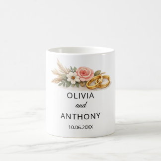 Custom Rustic Boho Floral Wedding Gift Names Coffee Mug