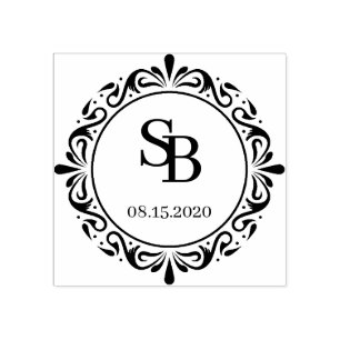 Custom Rustic Botanical Country Wreath Wedding Rubber Stamp