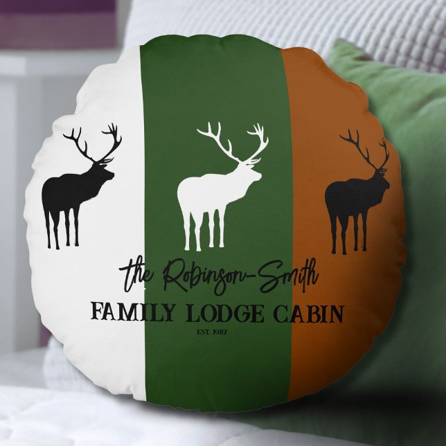 Custom Rustic Brown Green White Elk Silhouette Round Cushion (Creator Uploaded)