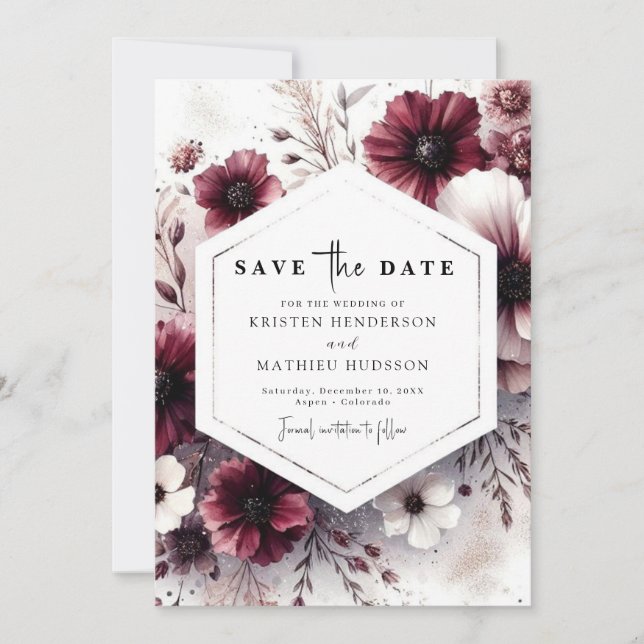 Custom Rustic Burgundy Wedding  Save The Date (Front)