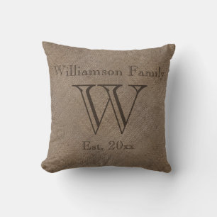 Custom Rustic Burlap-Look Family Keepsake Cushion