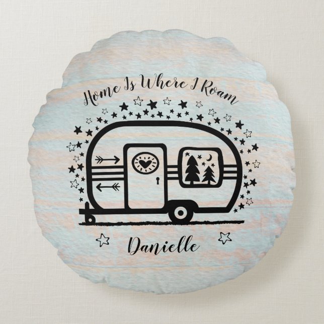 Custom Rustic Camping Camper Trailer Rv Lifestyle Round Cushion (Front)