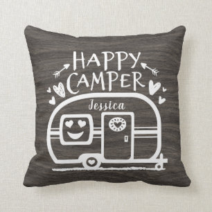 Custom Rustic Camping Happy Camper Dark Rv Cushion