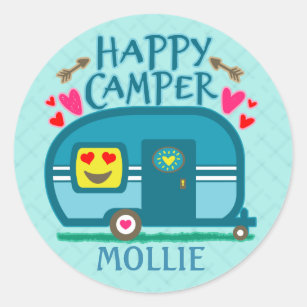 Custom Rustic Camping Happy Camper RVing Classic Round Sticker