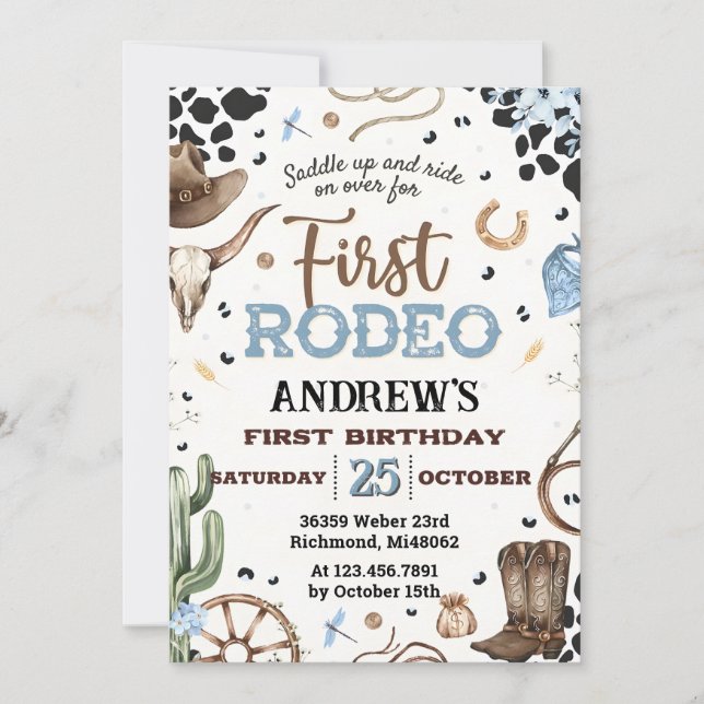 Custom Rustic Cowboy 1st Rodeo birthday Invitation (Front)