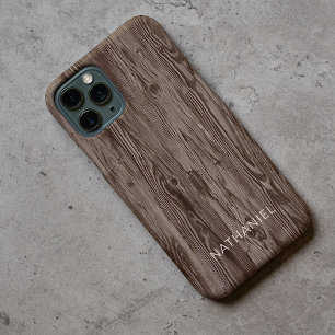 Custom Rustic Dark Brown Coloured Faux Woodgrain iPhone 11 Pro Case