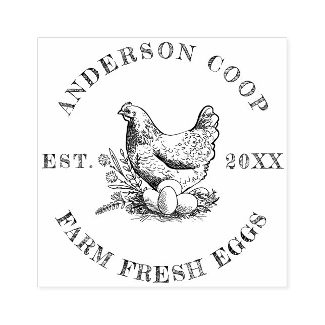 Custom Rustic Farm Fresh Eggs Family Chicken Coop Rubber Stamp (Imprint)