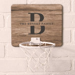 Custom Rustic Farmhouse Family Monogram Name Wood Mini Basketball Hoop<br><div class="desc">This Modern, Rustic mini basketball hoop features your family monogram and name over a faux medium brown wood backdrop in a Retro Cool Typography Design. Customise with your family name and initial and make this your own unique summer game set for the farmhouse style lake house, family cottage or cabin....</div>
