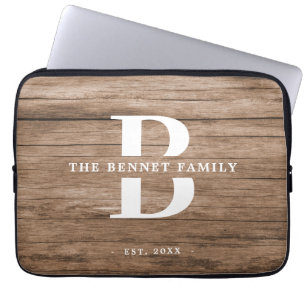 Custom Rustic Farmhouse Family Name Wood Laptop Sleeve