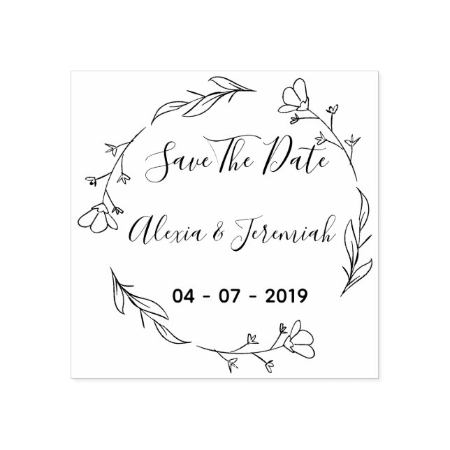 Custom Rustic Floral Save The Date Rubber Stamp (Imprint)