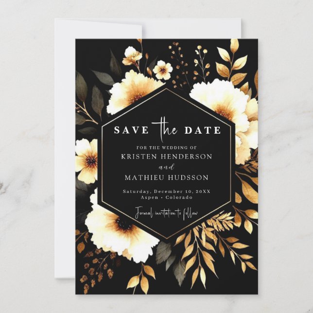 Custom Rustic Gold and Black Wedding Save The Date (Front)