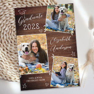 Custom Rustic Graduate 3 Photo Doodle Graduation Invitation