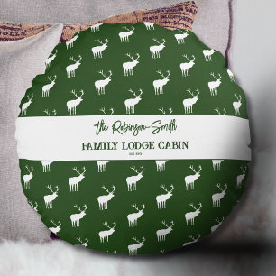 Custom Rustic Green White Elk Silhouette Round Cushion