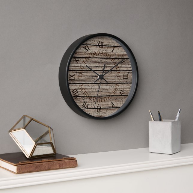 Custom Rustic Grey Brown Weathered Plank Pattern Clock (Office)