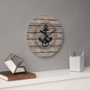 Custom Rustic Grey Brown Weathered Plank Pattern Large Clock