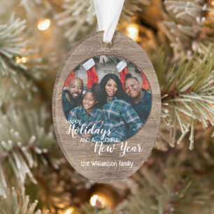 Custom Rustic Holiday Season Greeting Acrylic Ornament