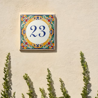 Custom Rustic Mediterranean House Number Ceramic Tile