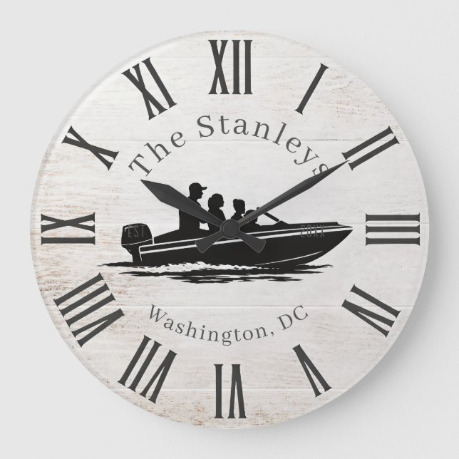 Custom Rustic Modern Boating Family Name Large Clock (Front)