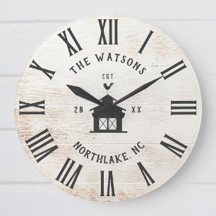 Custom Rustic Modern Farmhouse Family Name Vintage Large Clock