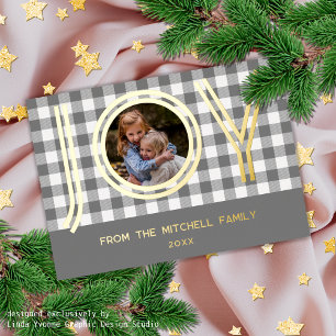 Custom Rustic Modern Grey Buffalo Lumberjack Gold Foil Holiday Card