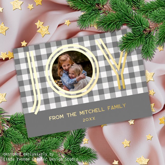 Custom Rustic Modern Grey Buffalo Lumberjack Gold Foil Holiday Card (Creator Uploaded)
