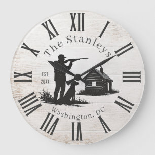 Custom Rustic Modern Hunting Family Name Large Clock