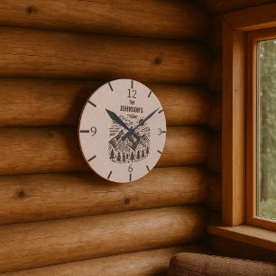 Custom Rustic Modern Mountains Round Clock