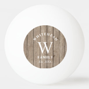 Custom Rustic Monogram Tan Wood Ping Pong Ball