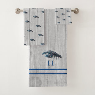 Custom Rustic Nautical Blue Lobster Grey Wood Case Bath Towel Set