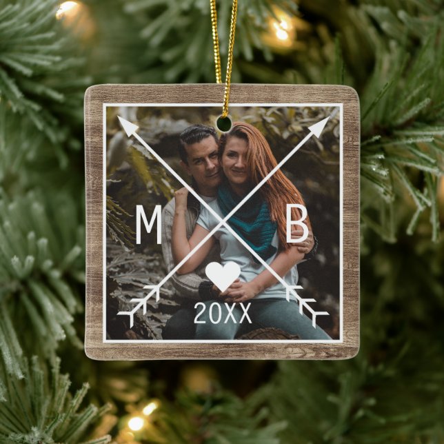 Custom Rustic Our First Holiday Season Design Ceramic Ornament (Tree)