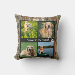 Custom Rustic Pet Memorial Photo Collage  Cushion