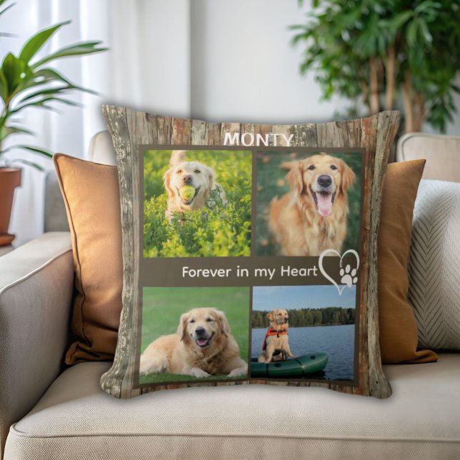 Custom Rustic Pet Memorial Photo Collage  Cushion (Creator Uploaded)