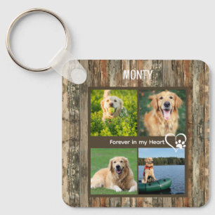 Custom Rustic Pet Memorial Photo Collage Key Ring