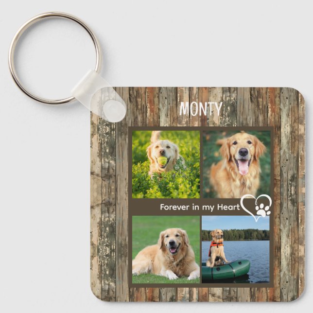 Custom Rustic Pet Memorial Photo Collage  Key Ring (Front)