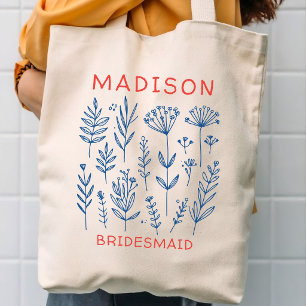 Custom Rustic Retro Floral Bridal Party Bridesmaid Tote Bag