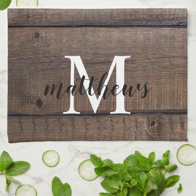 Custom Rustic Script Monogram Name Farmhouse   Tea Towel (Folded)