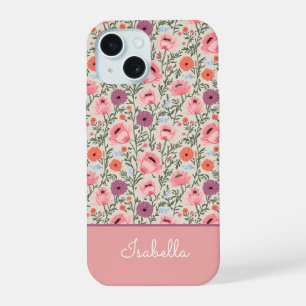 Custom Rustic-Style Watercolor Wildflowers iPhone 15 Case