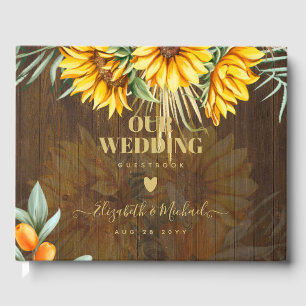 Custom Rustic Sunflowers Pampas Grass Wedding Guest Book