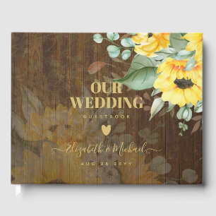 Custom Rustic Sunflowers Pink Roses Wedding Guest Book